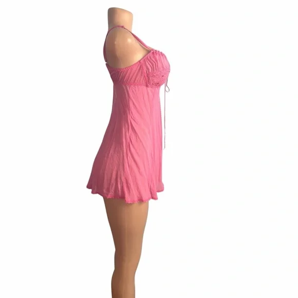 Victoria's Secret Y2K Pink Silk Babydoll Lingerie Milkmaid Lace - Picture 4 of 9